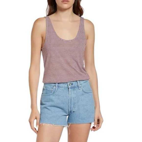 Rag & Bone Michal Linen Blend Tank Top in Burgundy Multi Striped - Picture 2 of 10